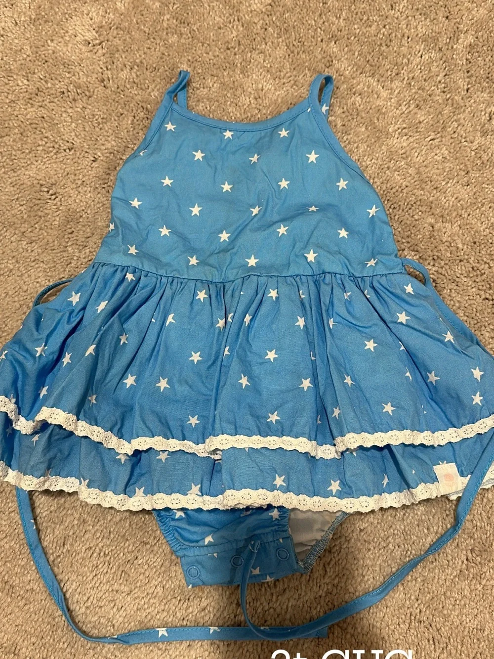 SweetHoney Blue Star Print Sundress with Lace Trim